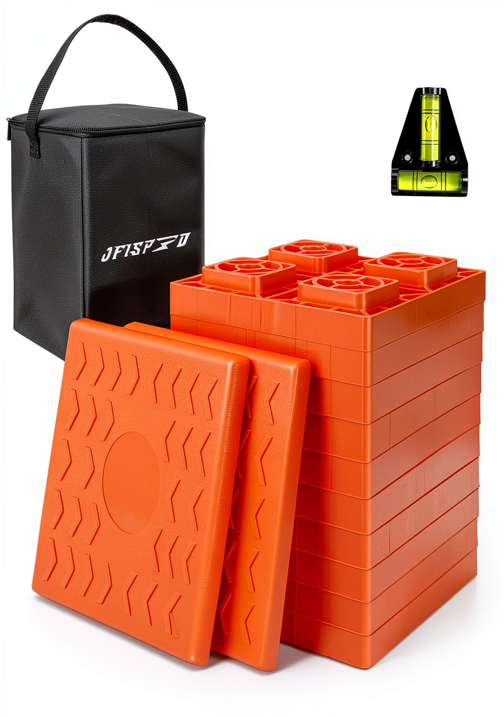 OFISPEED RV leveling blocks stacked on uneven campsite ground
