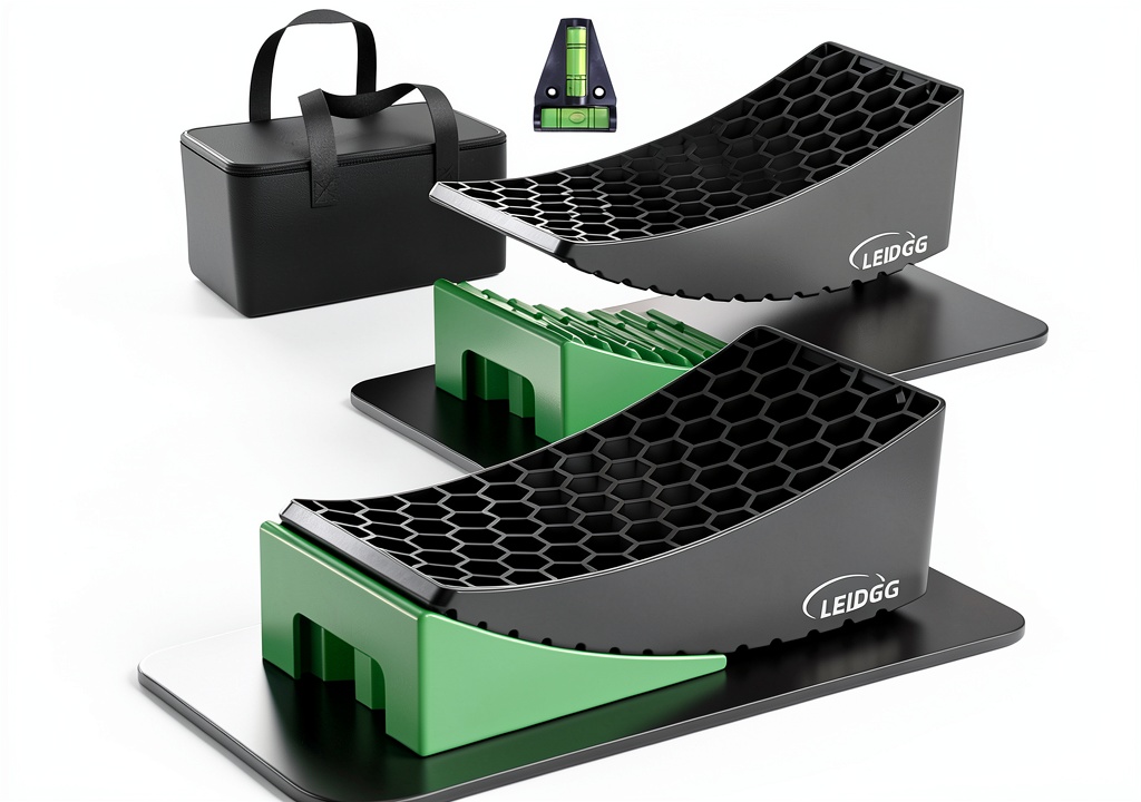 Setting up LEIDGG RV leveling blocks on uneven campsite ground