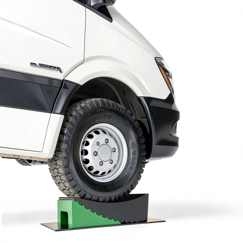 Installing RV Leveler Kit RVGUARD Polyethylene Construction on a wooden campsite surface