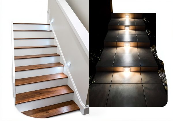 120V Stairway Lights Indoor, 3W 5CCT Dimmable LED Step Lights Indoor Outdoor, IP65 Waterproof Stairwell Lighting for Stairs Steps, Aluminum (Smile Style(White)(1Pack), 1)-6