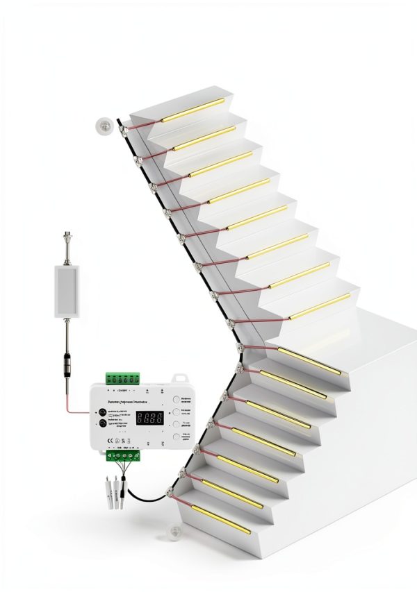 Indoor LED Stair Light Motion Activated Sensor Wired Set Stair Riser Running Light with 4000K COB LED Strip Cascading Stairway Staircase Under Tread Lighting for up to 16 Steps-1