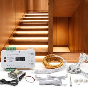 Indoor LED Stair Light Motion Activated Sensor Wired Set Stair Riser Running Light with 4000K COB LED Strip Cascading Stairway Staircase Under Tread Lighting for up to 16 Steps-0