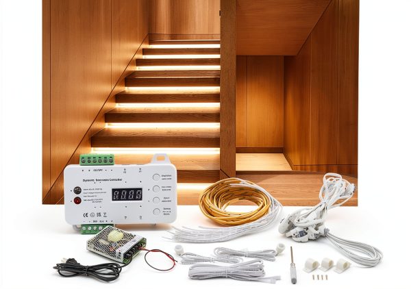 Indoor LED Stair Light Motion Activated Sensor Wired Set Stair Riser Running Light with 4000K COB LED Strip Cascading Stairway Staircase Under Tread Lighting for up to 16 Steps-0