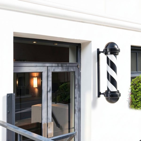 31.5'' Barber Pole Light, Black White Rotating Hair Salon Open Sign for Salon-2