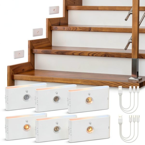 wowatt Rechargeable Motion Sensor Stair Light, White Night Lights with-8