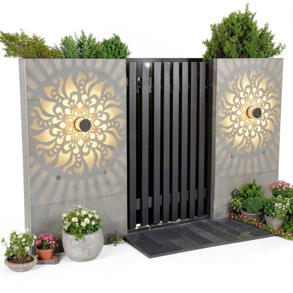 Solar Fence Lights 2 Pack Outdoor Deck Step Wall Lights Metal Waterproof LED Warm Yellow Light for Garden Post Patio Backyard Yard Decor (Mandala-2, 2)-6