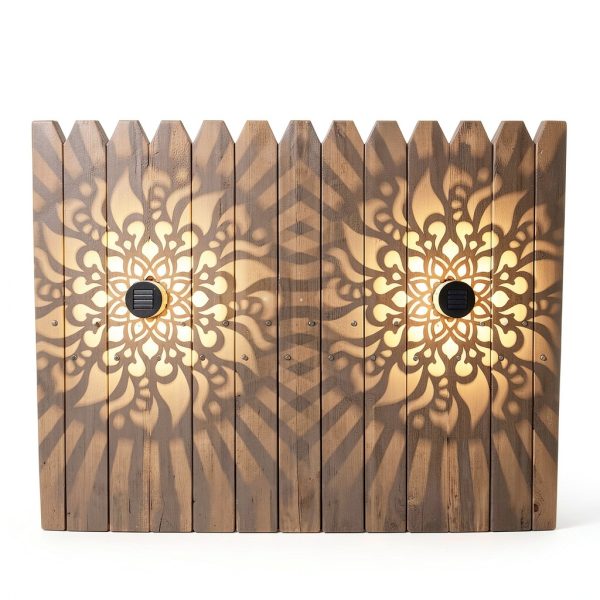 Solar Fence Lights 2 Pack Outdoor Deck Step Wall Lights Metal Waterproof LED Warm Yellow Light for Garden Post Patio Backyard Yard Decor (Mandala-2, 2)-0