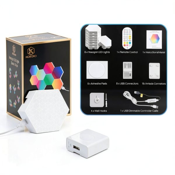 KORORO Hexagon LED Lights - 8 Pack Smart APP RGB Gaming Light with Remote Control & Music Sync Honeycomb Shape Hex Lights for Bedroom, Living Room Wall, Gaming Decor-6