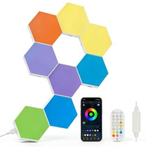 KORORO Hexagon LED Lights - 8 Pack Smart APP RGB Gaming Light with Remote Control & Music Sync Honeycomb Shape Hex Lights for Bedroom, Living Room Wall, Gaming Decor-0