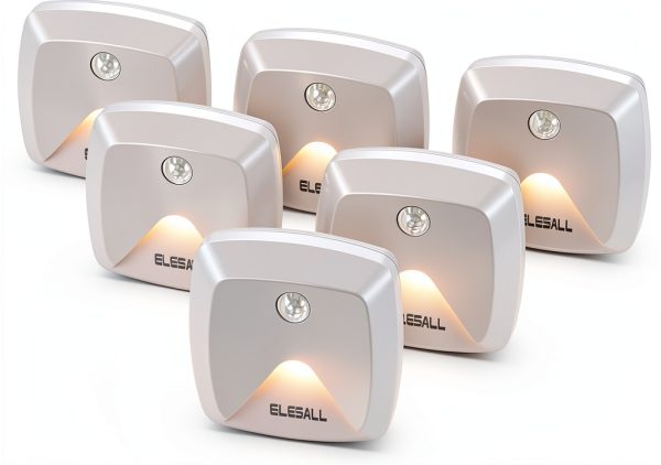 6-Pack Stick-on Motion Sensor Lights, Warm White LED Night Light, Stick-Anywhere Stair Lights, Closet Light, Battery Operated Wall Light for Kitchen, Hallway, Bedroom, Bathroom, Stairs-0