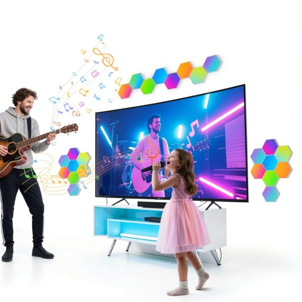 KORORO Hexagon LED Lights - 8 Pack Smart APP RGB Gaming Light with Remote Control & Music Sync Honeycomb Shape Hex Lights for Bedroom, Living Room Wall, Gaming Decor-7