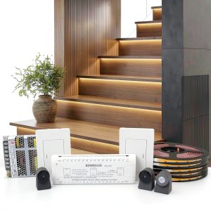 KMG-3233 Motion-Activated LED Stair Lighting Kit, 48" Long Cuttable Strip Light for Indoor LED Stair Lights (Warm White 3000K, 12 Steps)-0