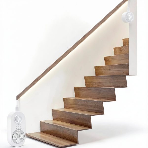 Dual Sensor Stair Light Strip, Double Motion Activated Sensor LED Strip Light for Stairway (Power Adapter (16.4FT Cable), Warm White 3000K (16.4FT White Light Strip))-1